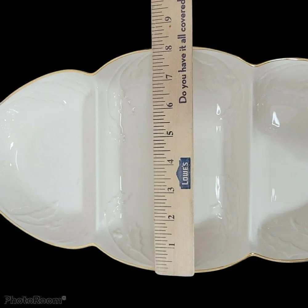 Lenox Off White Ceramic Holiday Heirloom 3 Part Relish Server Tray China Platter